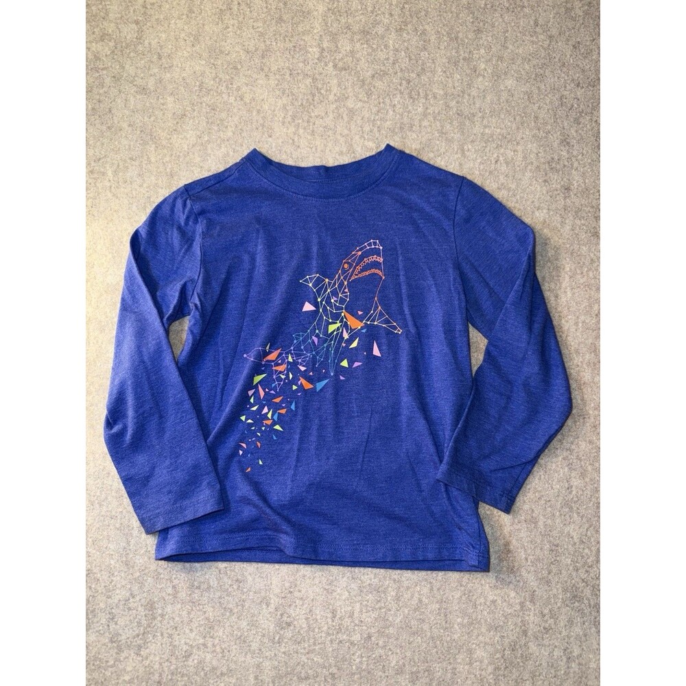 Cat & Jack Boys Youth Shark Long Sleeve Shirt XS (4/5) Heather Blue